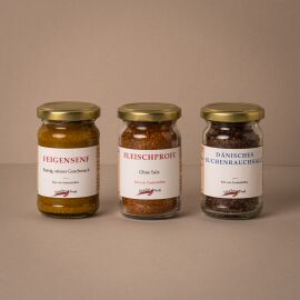 Grill-Set (Feigensenf, Fleischprofi, Dänisches Buchenrauchsalz)